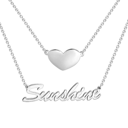 Gnoce "My Heart is Yours" 925 Sterling Silver Personalized Double Chain Name Necklace with Heart Pendant Silver/18K Gold/18K Rose Gold Plated Three Colors Available_3