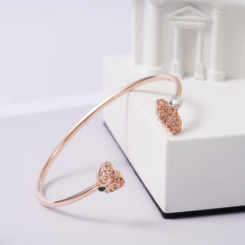 Life Tree Open Bangle Sterling Silver 18K Rose Gold Plated Inlaid with Stones_3