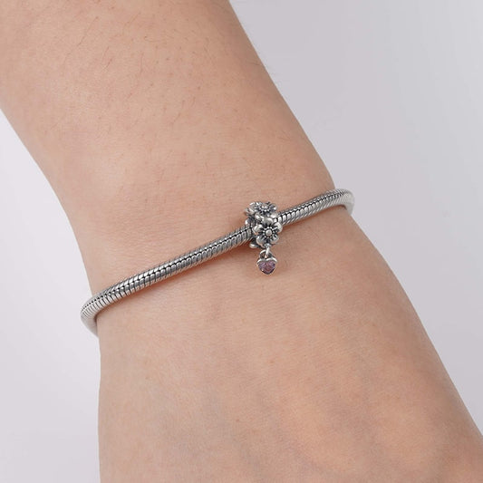 Flowers & Heart Pendant Dangle Charm Sterling Silver_3