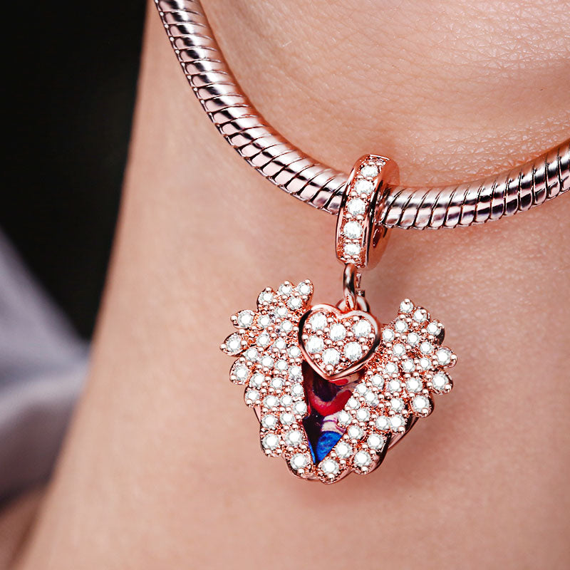 Gnoce "Heart With Angel Wing" 18k Rose Gold Plated Engravable Photo Charm Pendant_3
