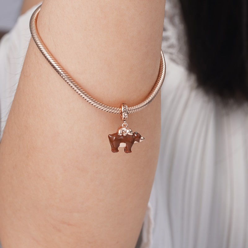 Mother Bear Carries Baby Pendant Dangle Charm Sterling Silver 18K Rose Gold Plated Mother's Day Gift_3