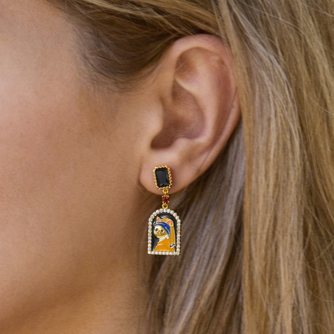 Cat with A Pearl Earring Earring Sterling Silver_3