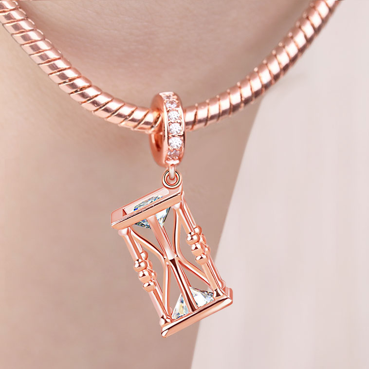 Gnoce "Hourglass" 925 Sterling Silver 18k Rose Gold Plated Pandents Charms Fit Bracelet and Necklace_3