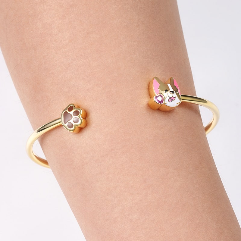 Puppy Bangle Bracelet Sterling Silver 18K Gold Plated_3