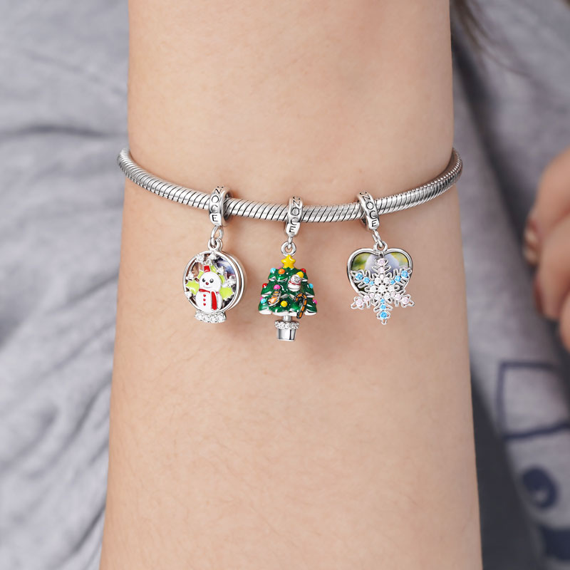 Snowman Personalized Photo Engravable Charm Pendant 925 Sterling Silver Inlaid with Crystal CZ Stones_3