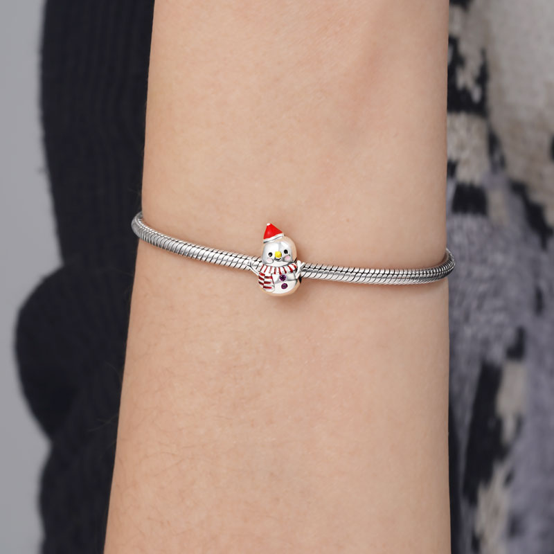 Cute Snowman Charm Bead 925 Sterling Silver_3