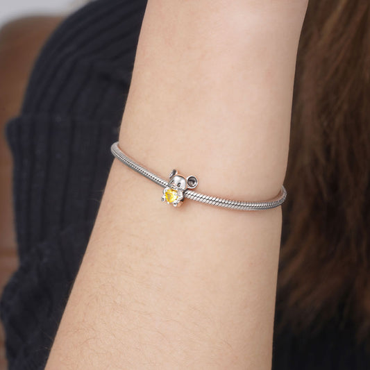 Mouse Embraces Heart Gemstone Charm Bead 925 Sterling Silver_3