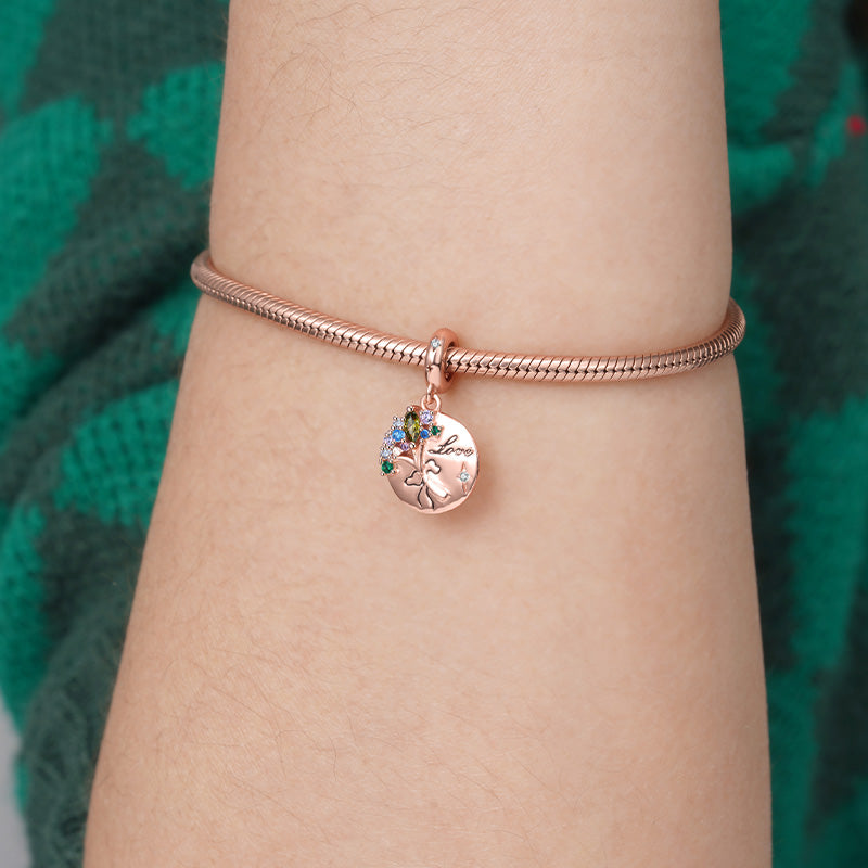 Love Flower Pendant Dangle Charm 925 Sterling Silver 18K Rose Gold Plated Inlaid with Colorful CZ Stones_3