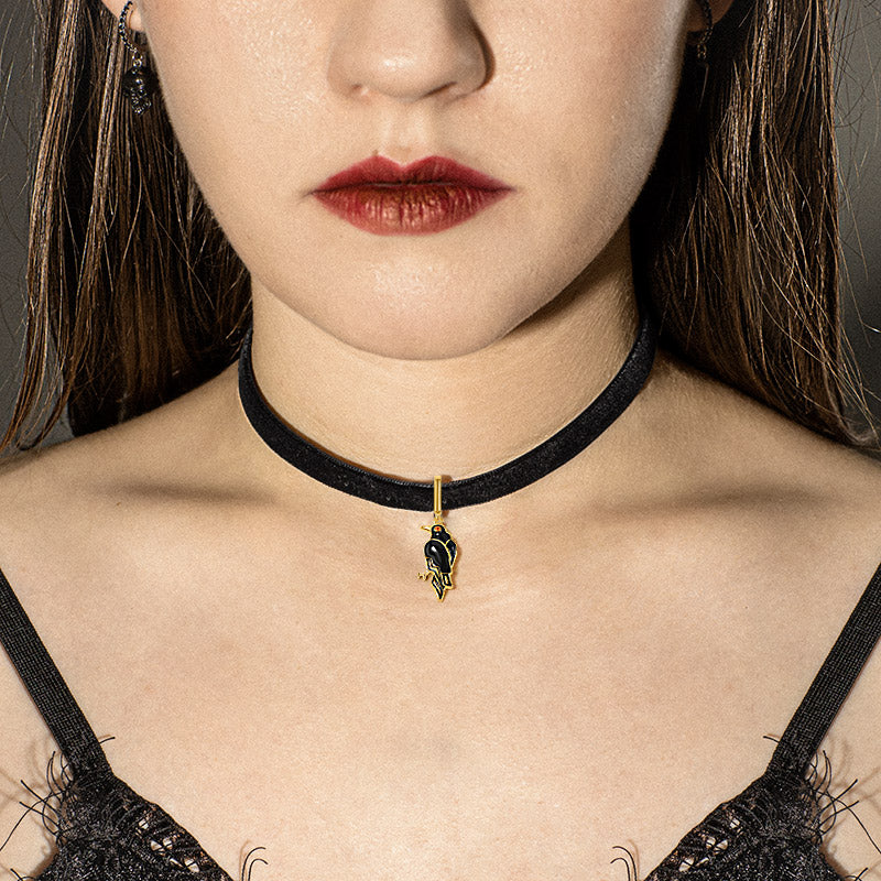 Crow Choker Adjustable Velvet Necklace Copper with Black & 18K Gold Plated_4