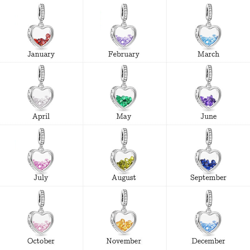 Heart-shaped Birthstone Pendant Dangle Charm 925 Sterling Silver_5
