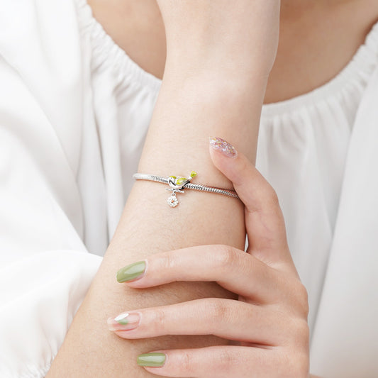 Bird & Flower Pendant Dangle Charm 925 Sterling Silver With Colorful Enamels_3