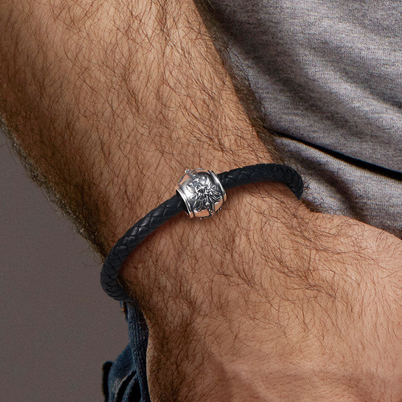 Luck Fairy Vintage Bead S925 Sterling Silver with Gift Copper Black Leather Men's Bracelet Jewelry for Men_5