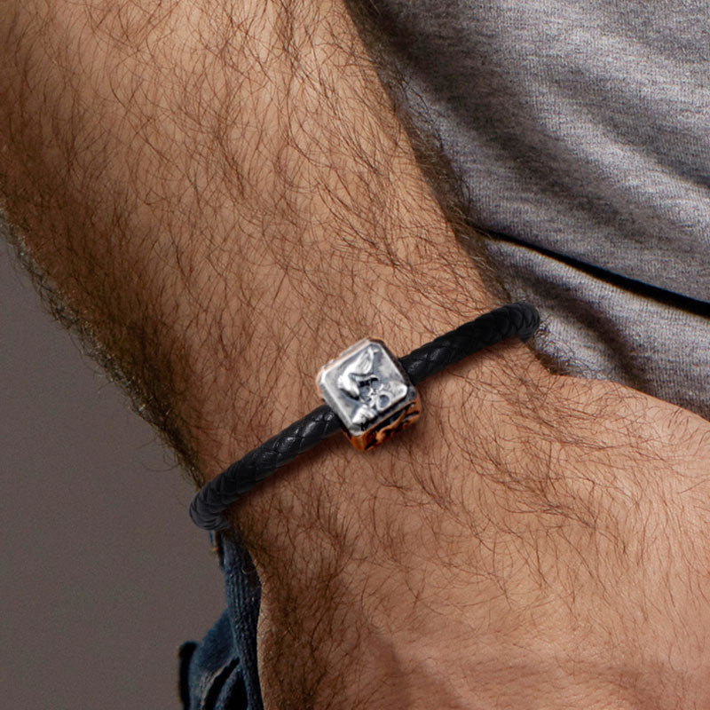 Raven & Skeleton Vintage Bead S925 Sterling Silver with Gift Copper Black Leather Men's Bracelet Jewelry for Men_5