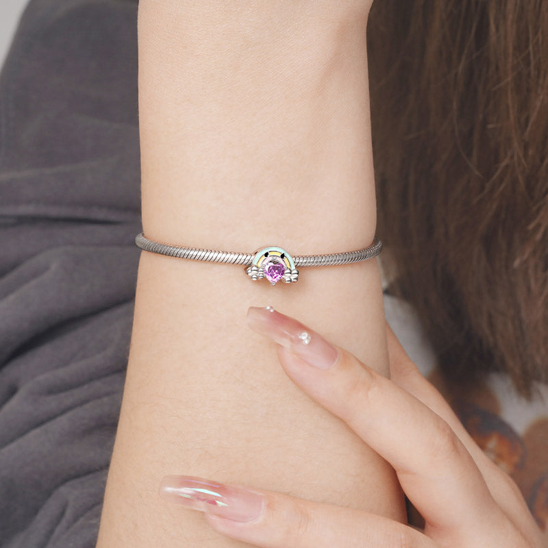 Rainbow Embraces Heart Gemstone Charm Bead 925 Sterling Silver with Colorful Enamels_3