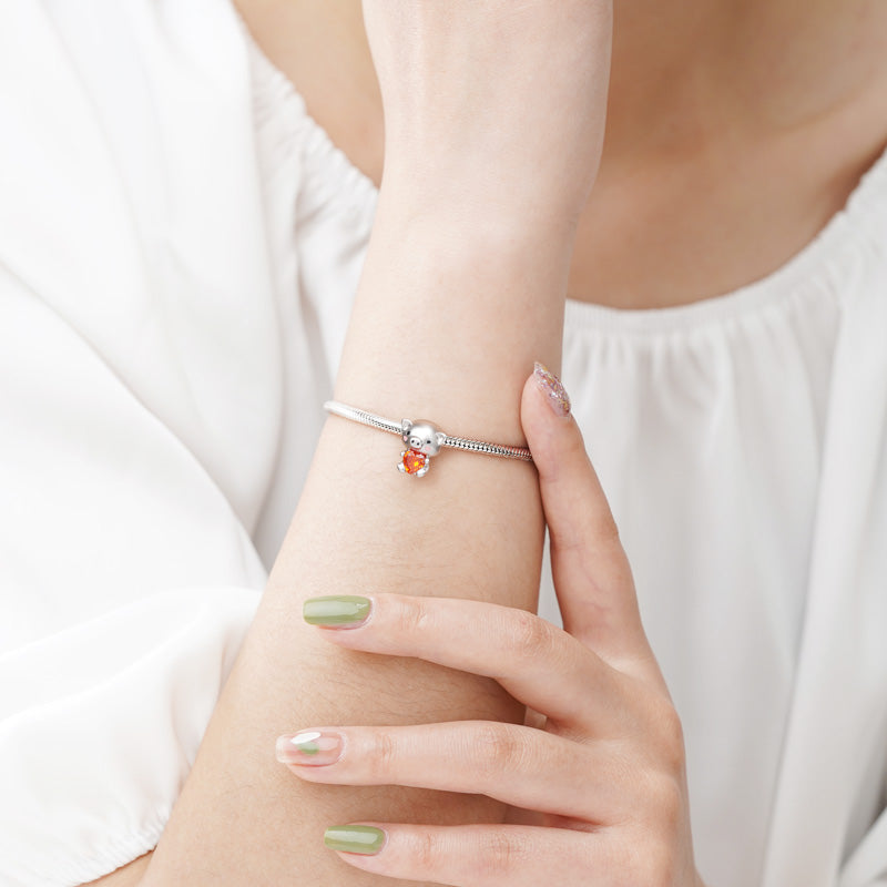 Cute Pig Embrace Hearts Gem 925 Sterling Silver Charm Bead_4