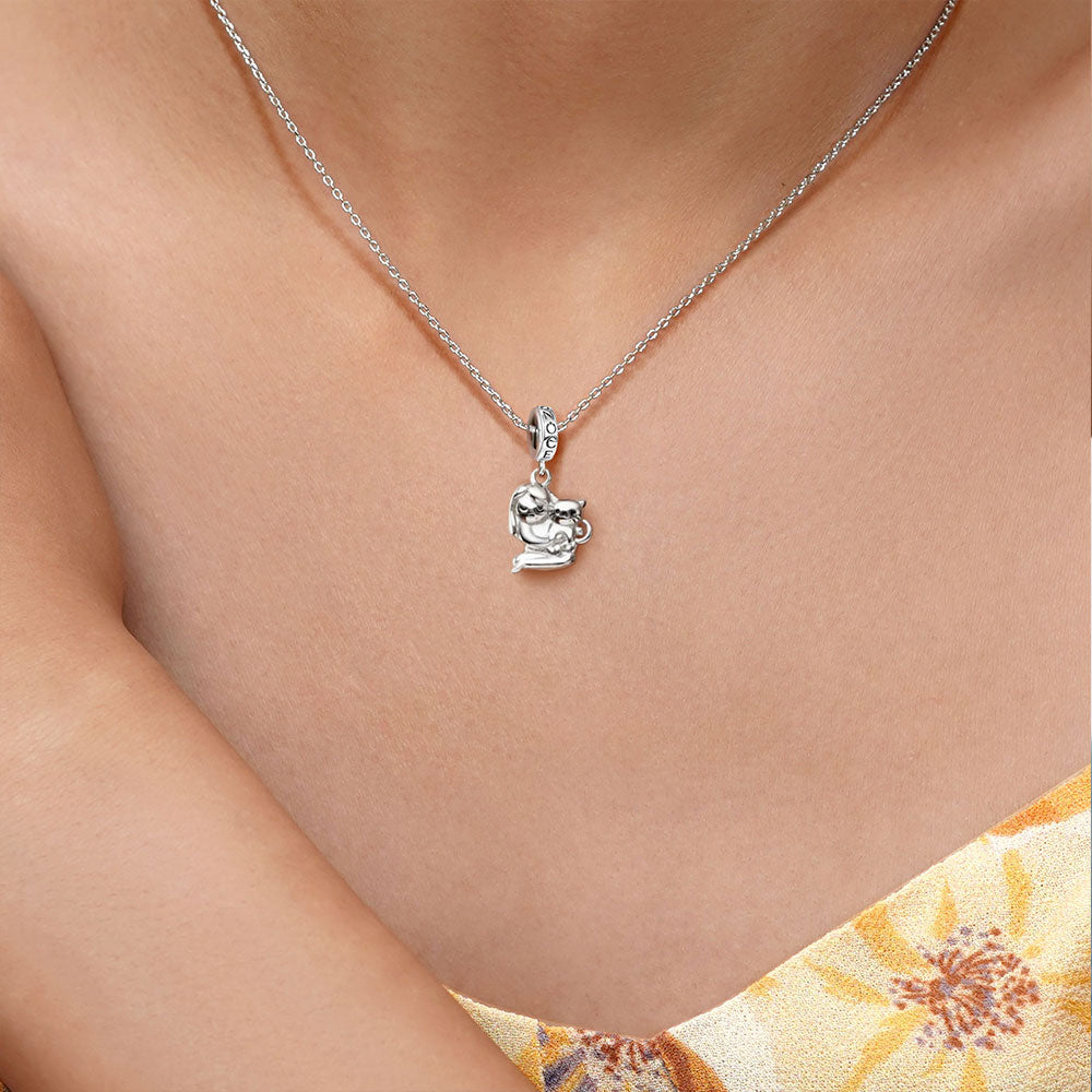 Gnoce "Best Friend" A Lovely Girl Embraces A Cat Pendant Dangle Charm_7