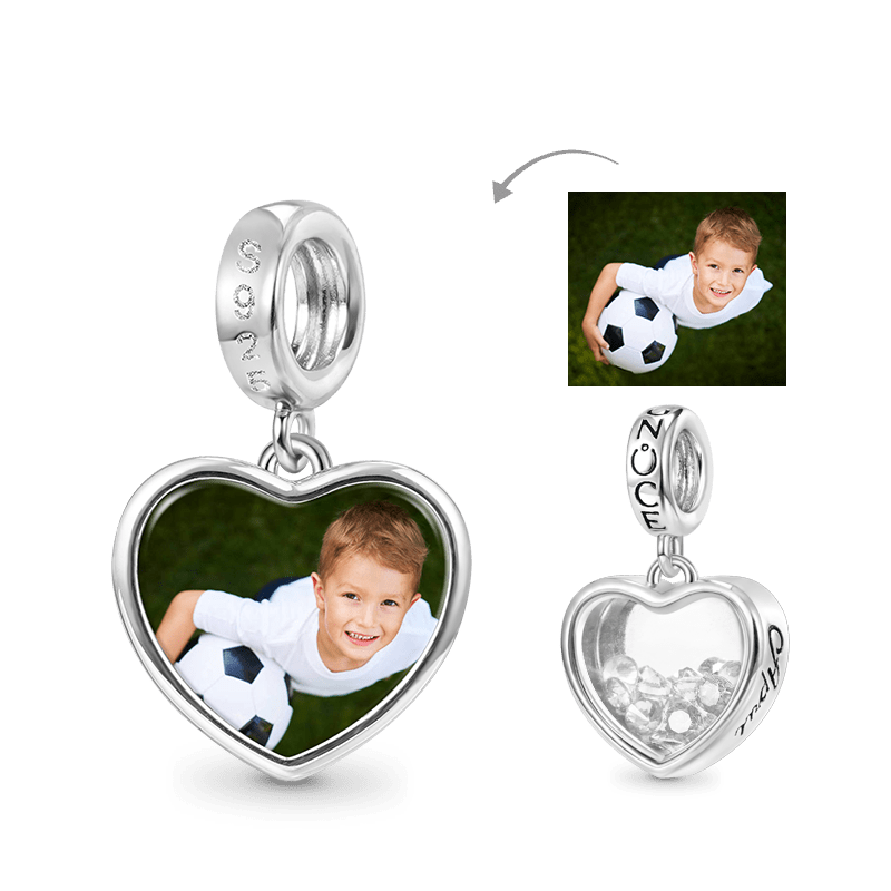 Gnoce Apr.Birthstone Heart Personalized Photo Pendant Dangle Charm_1