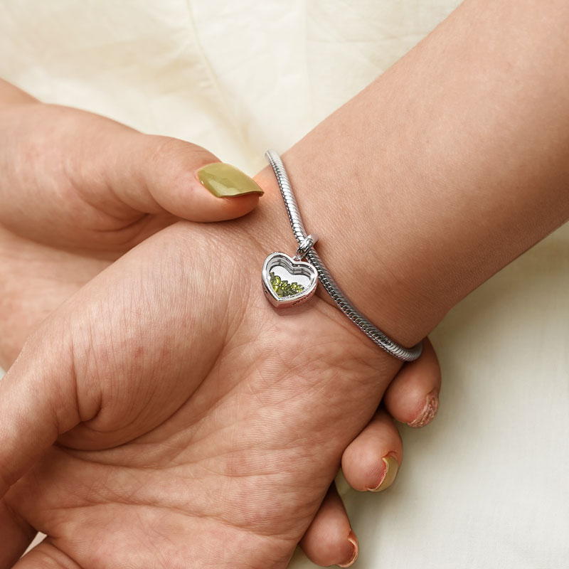 Gnoce Aug.Birthstone Heart Personalized Photo Pendant Dangle Charm_4