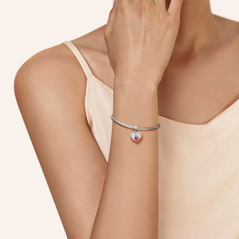 Gnoce Oct.Birthstone Heart Personalized Photo Pendant Dangle Charm_3