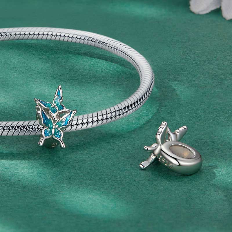 Gnoce Flying Blue Butterflies Stopper Charm_3