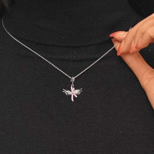 Gnoce Breast Cancer Awareness Pink Ribbon with Wings Pendant Dangle Charm_7