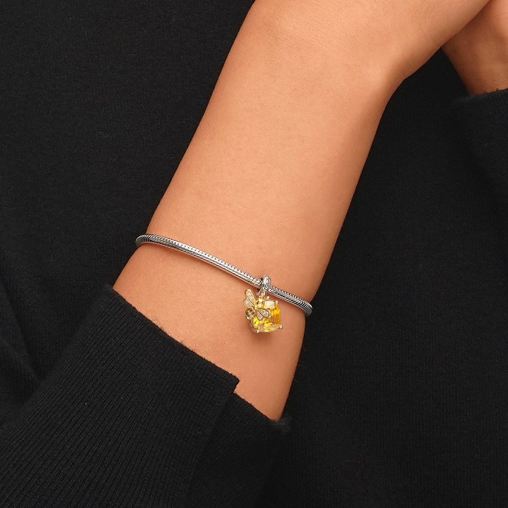 Gnoce Honey Bee Square Pendant Dangle Charm_5