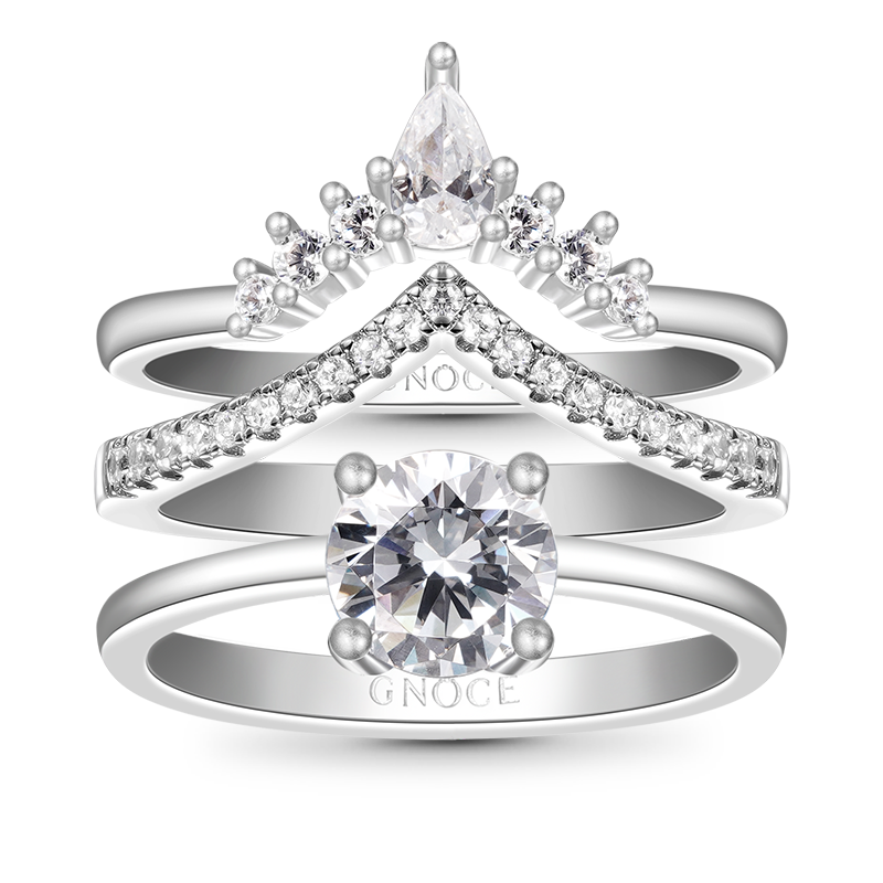 Gnoce Classic Sparkle Round-cut Stackable Ring Set_1