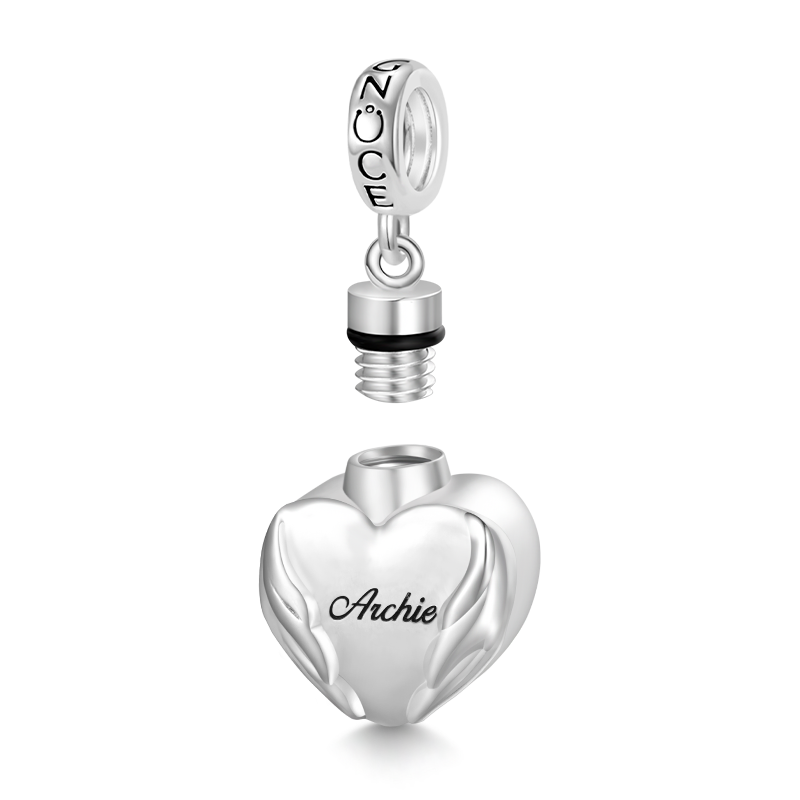 Gnoce Engravable "Forever In My Heart" Angel Wings Heart Memorial Urn Ashes Pendant Dangle Charm_2