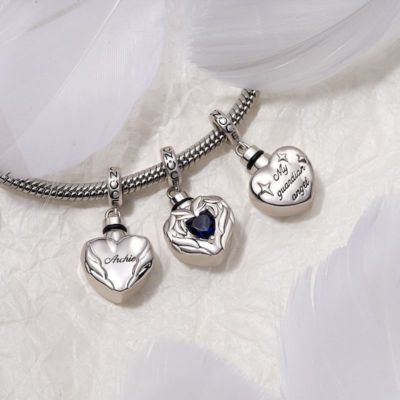 Gnoce Engravable "Forever In My Heart" Angel Wings Heart Memorial Urn Ashes Pendant Dangle Charm_5