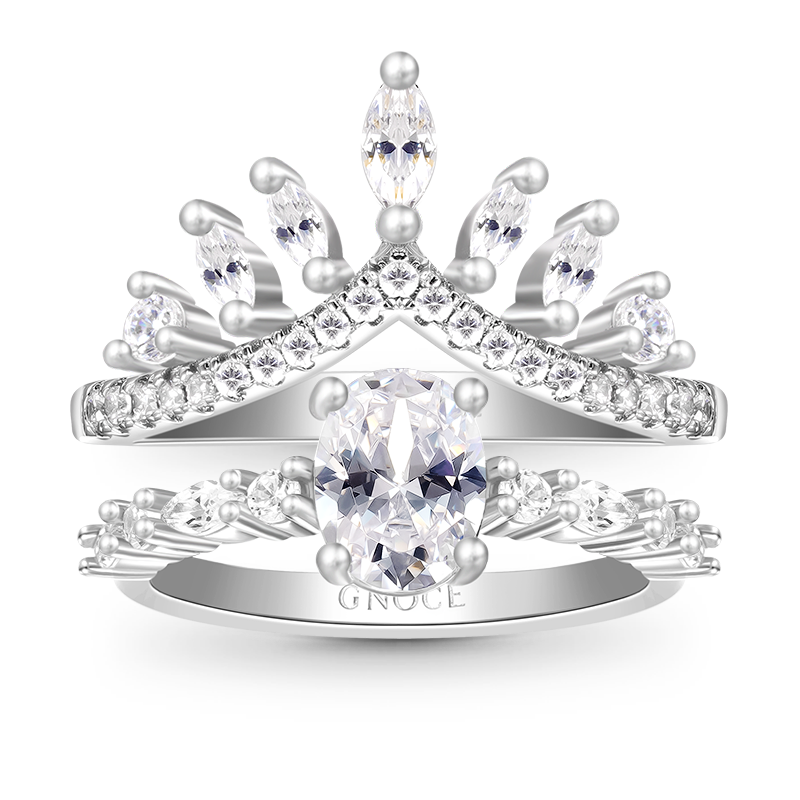 Gnoce Egg Shape Cut Zirconia Crown Stackable Ring Set_1