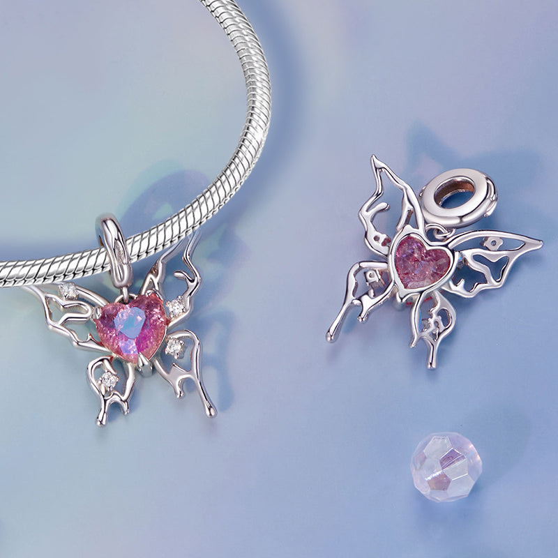 Gnoce Pink Heart Butterfly Pendant Dangle Charm_2