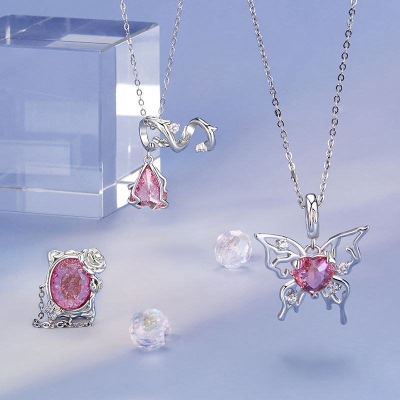 Gnoce Pink Heart Butterfly Pendant Dangle Charm_3