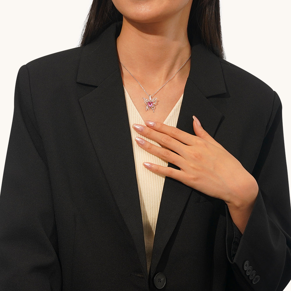 Gnoce Pink Heart Butterfly Pendant Dangle Charm_4