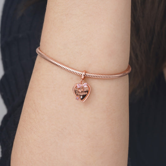 "Love Forever" Two-piece Heart Shape Pendant Dangle Charm 925 Sterling Silver 18K Rose Gold Plated_3
