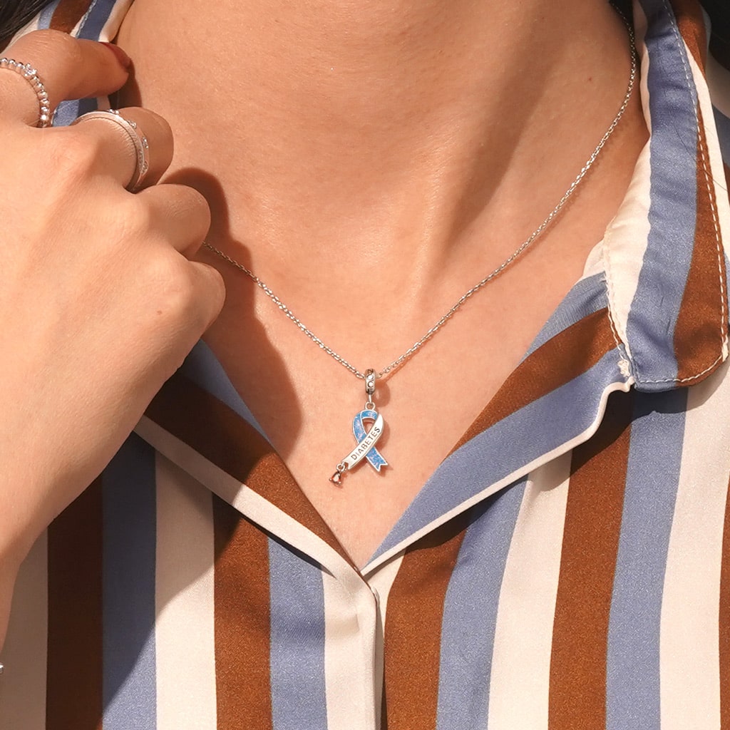 Gnoce DIABETES Awareness Blue Ribbon Pendant Dangle Charm_5