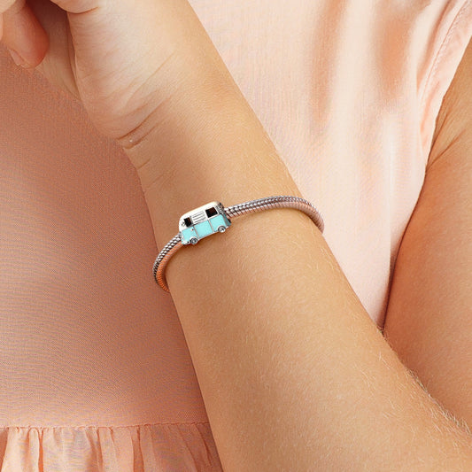 Mini Bus Charm Bead 925 Sterling Silver with Off-white & Light Blue Enamels_4
