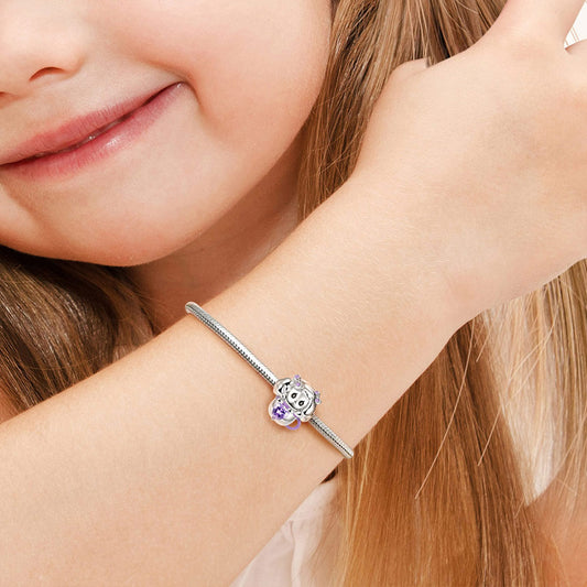 Teacup Dog Embraces Heart Gemstone Charm Bead 925 Sterling Silver with Purple Enamels_4