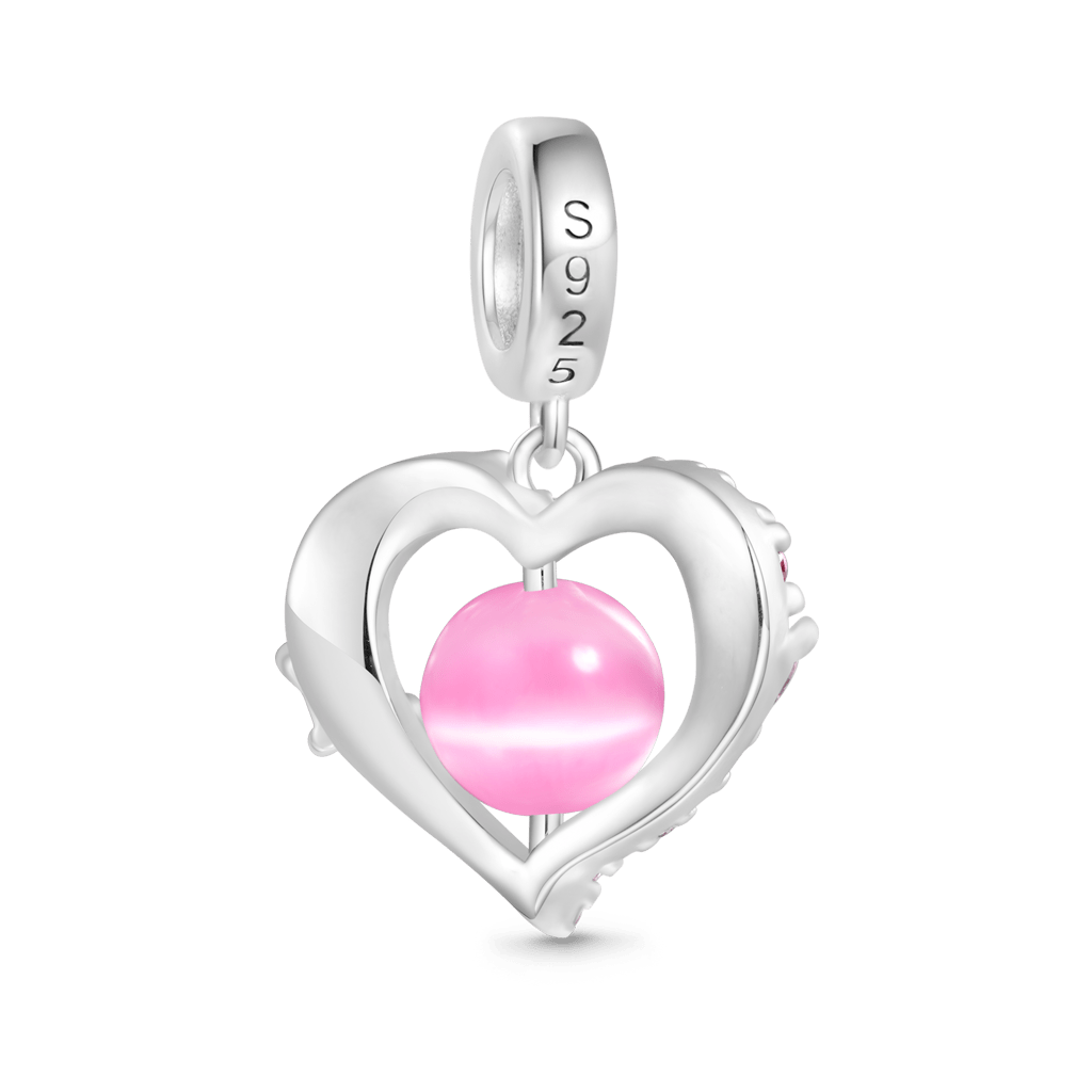 Gnoce Cat's Eye Round Bead Heart Valentine's Day Pendant Dangle Charm_2