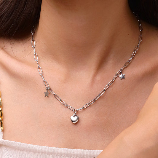 Gnoce Little Star Heart Link Chain Necklace_5