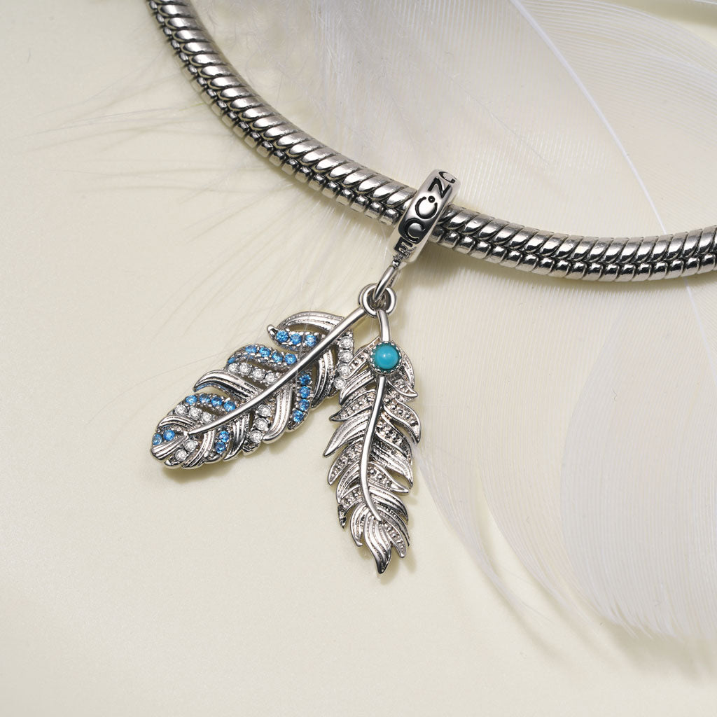 Gnoce Silver Feather Turquoise Pendant Dangle Charm_3