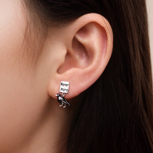 Gnoce Allan Poe 'Nevermore' Crow Stud Earrings_5