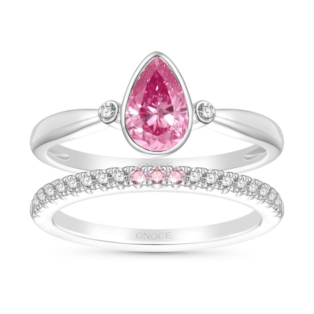 Gnoce Classic Pear Cut Pink CZ Stackable Ring Set_1