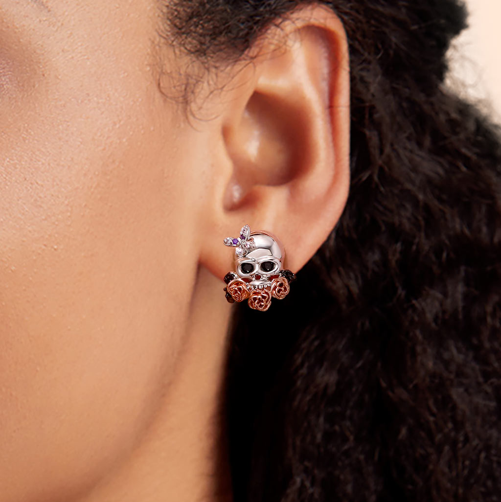 Gnoce "Love You As Long As I Have Breath" 925 sterling silver Skull with Rose Gold Rose in His Mouth Bead Charm_4