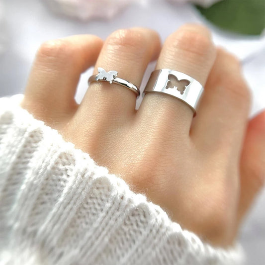 Gnoce Valentine's Day Butterfly Adjustable Couple Rings_4