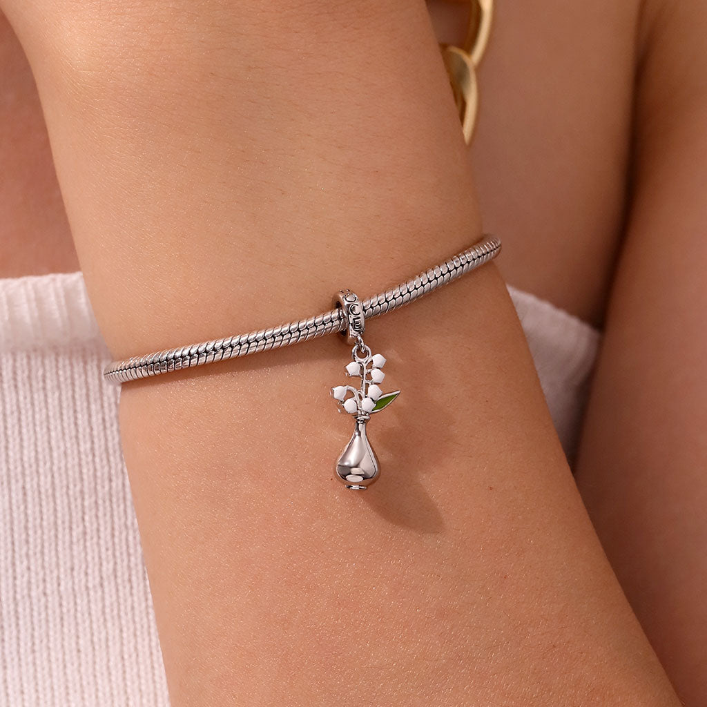 Gnoce Vase Lily of the Valley Pendant Dangle Charm_6