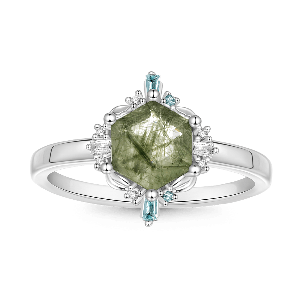 Gnoce Hexagon Green Rutilated Quartz Ring_1