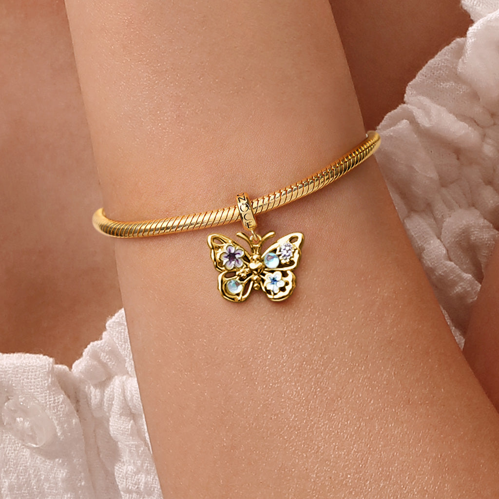 Gnoce 18K Gold Plated Sparkling Flying Butterfly Moonstone Pendant Dangle Charm_6