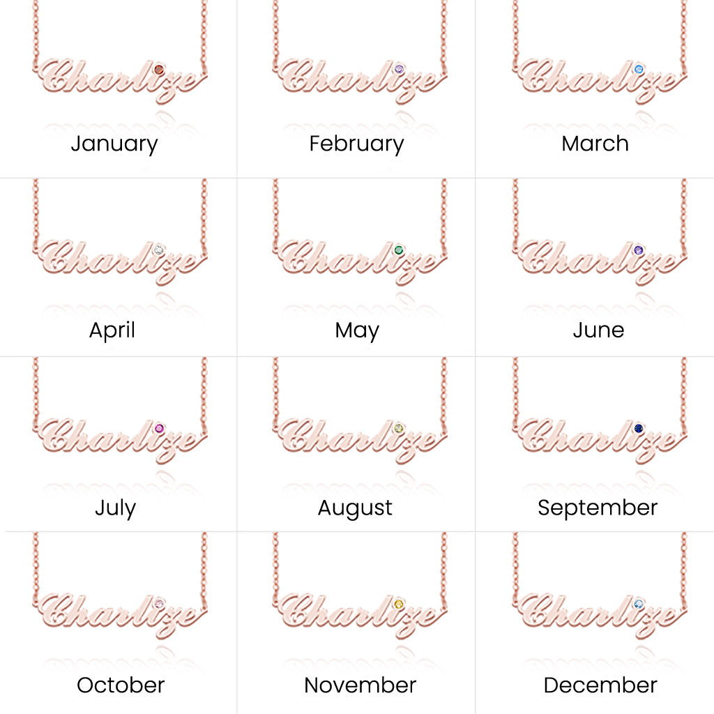 Gnoce Elegance Name Necklace with Birthstone_8