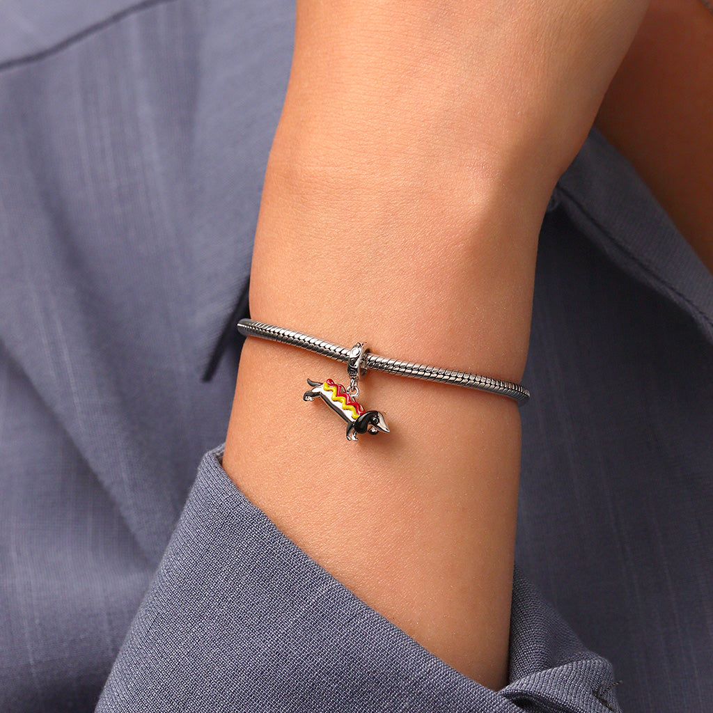 Gnoce Cute Dachshund Dog in Hot Dog Costume Pendant Dangle Charm_7