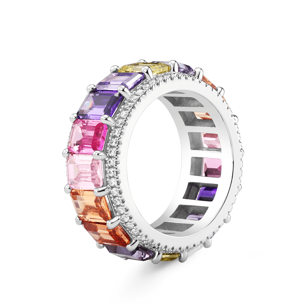 Gnoce Baguette Cut Rainbow Eternity Band Ring_2